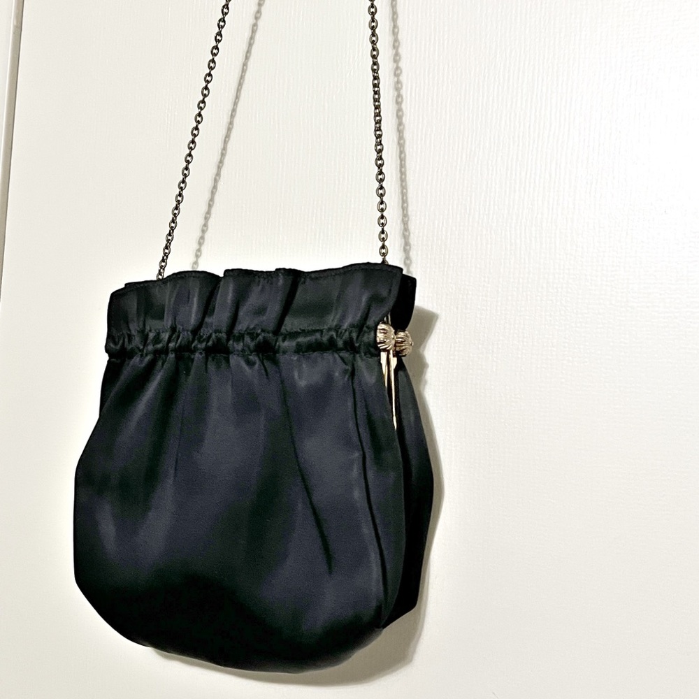 Vintage Black Satin Snap Top Purse